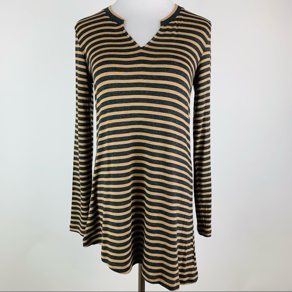 CAbi Striped Slant Tee Asymmetric Hem Style 3629